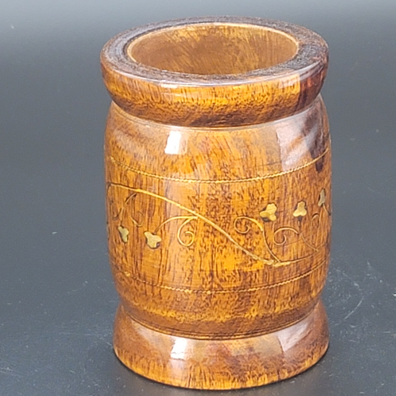 Carved Wooden - Pencil / Utensils Holder with metal inlays