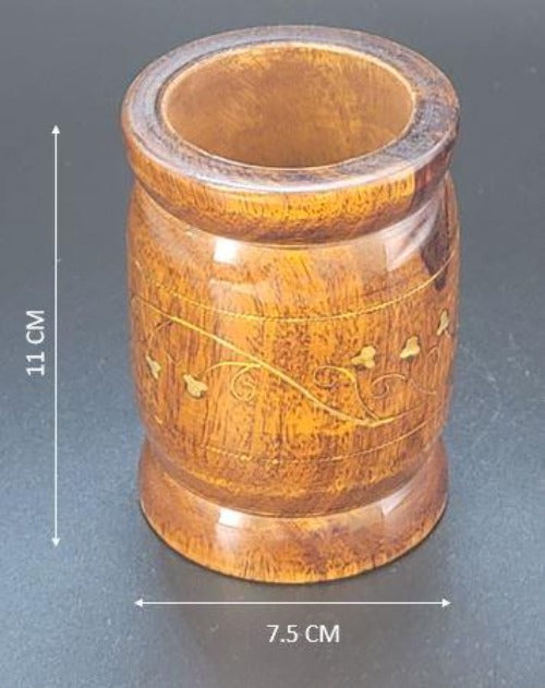 Carved Wooden - Pencil / Utensils Holder with metal inlays