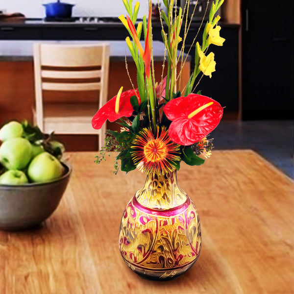 Engraved Metal - Small Colorful Vase