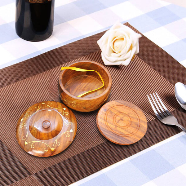 Carved Wooden - Coaster Set with Metal Inlays